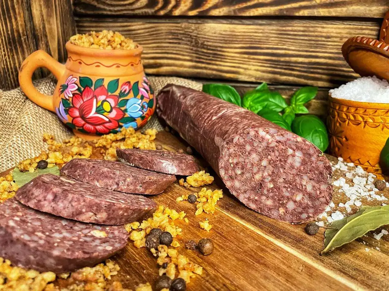 Kaszanka, czyli jak powstaje kaszanka: pokrojona w plastry, z dodatkiem kaszy, ziół i przypraw.